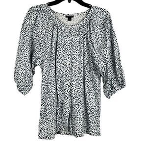 Ann Taylor Black Blue Spotted 3/4 Sleeve Top Large
